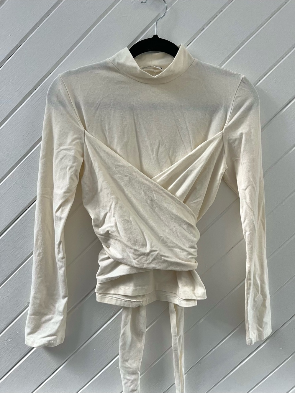 Reformation Cream Long-Sleeve Mock Neck Tie-Waist Top